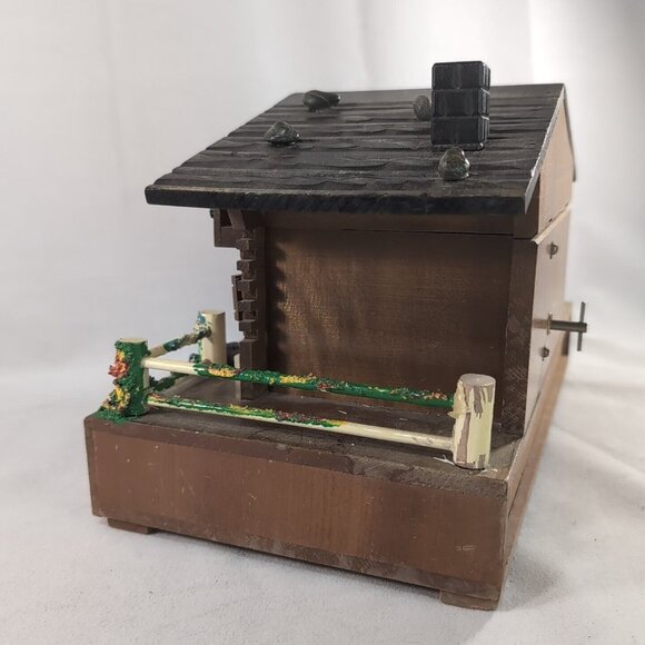 Vintage Japanese Cottage Music Box Trinket Jewelry Brown Wood Large Ballerina - Picture 13 of 16